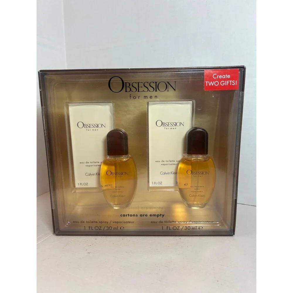 Calvin Klein Obsession for Men Gift Set 2x 1oz EDT Bottles Vintage Display